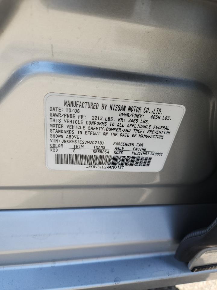 2007 Infiniti G35 VIN: JNKBV61E27M707187 Lot: 70424435