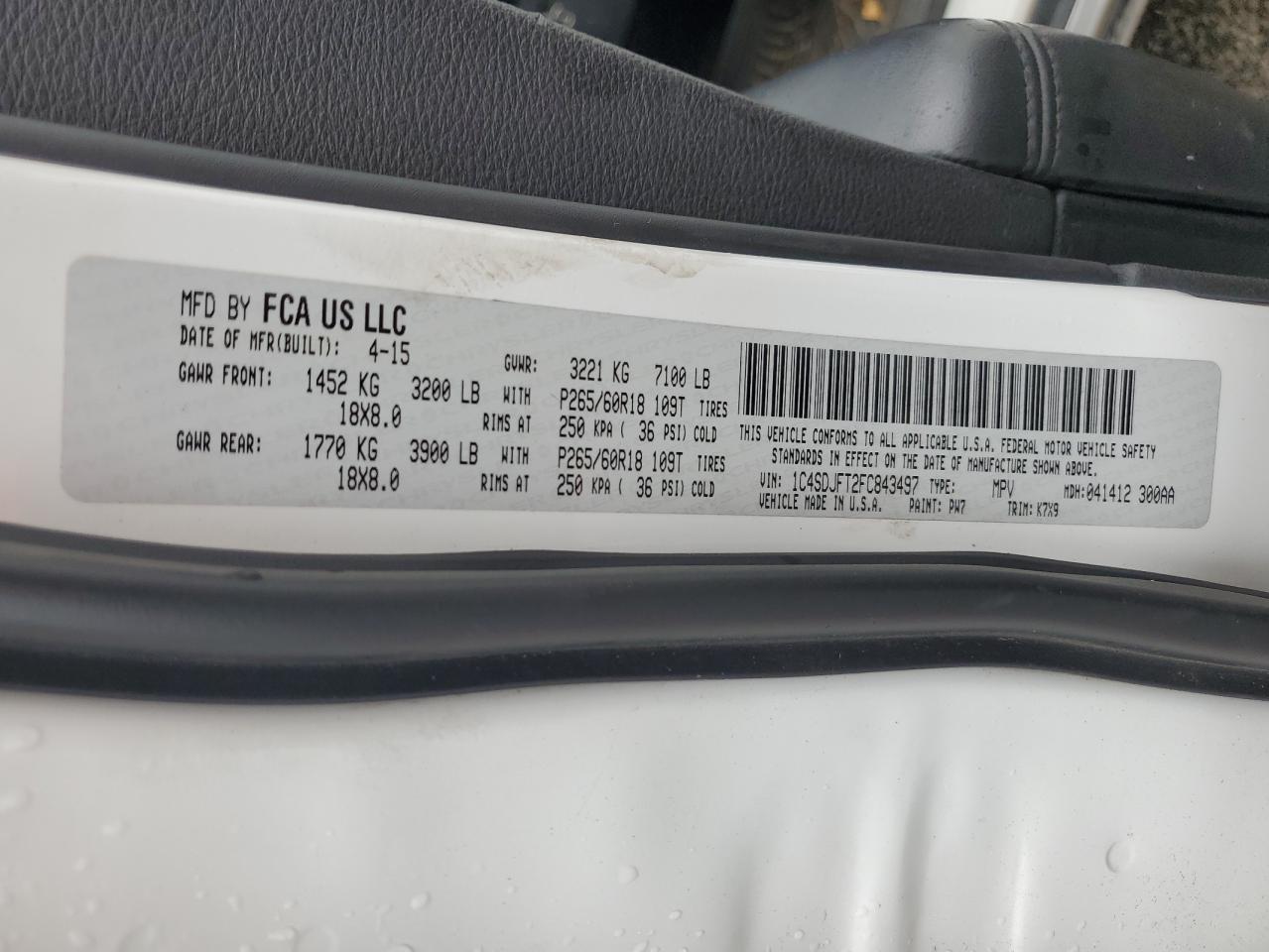 2015 Dodge Durango Ssv VIN: 1C4SDJFT2FC843497 Lot: 80759515