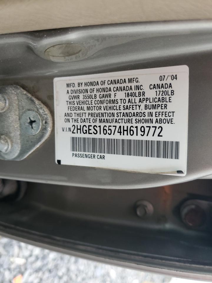 2004 Honda Civic Lx VIN: 2HGES16574H619772 Lot: 82035575