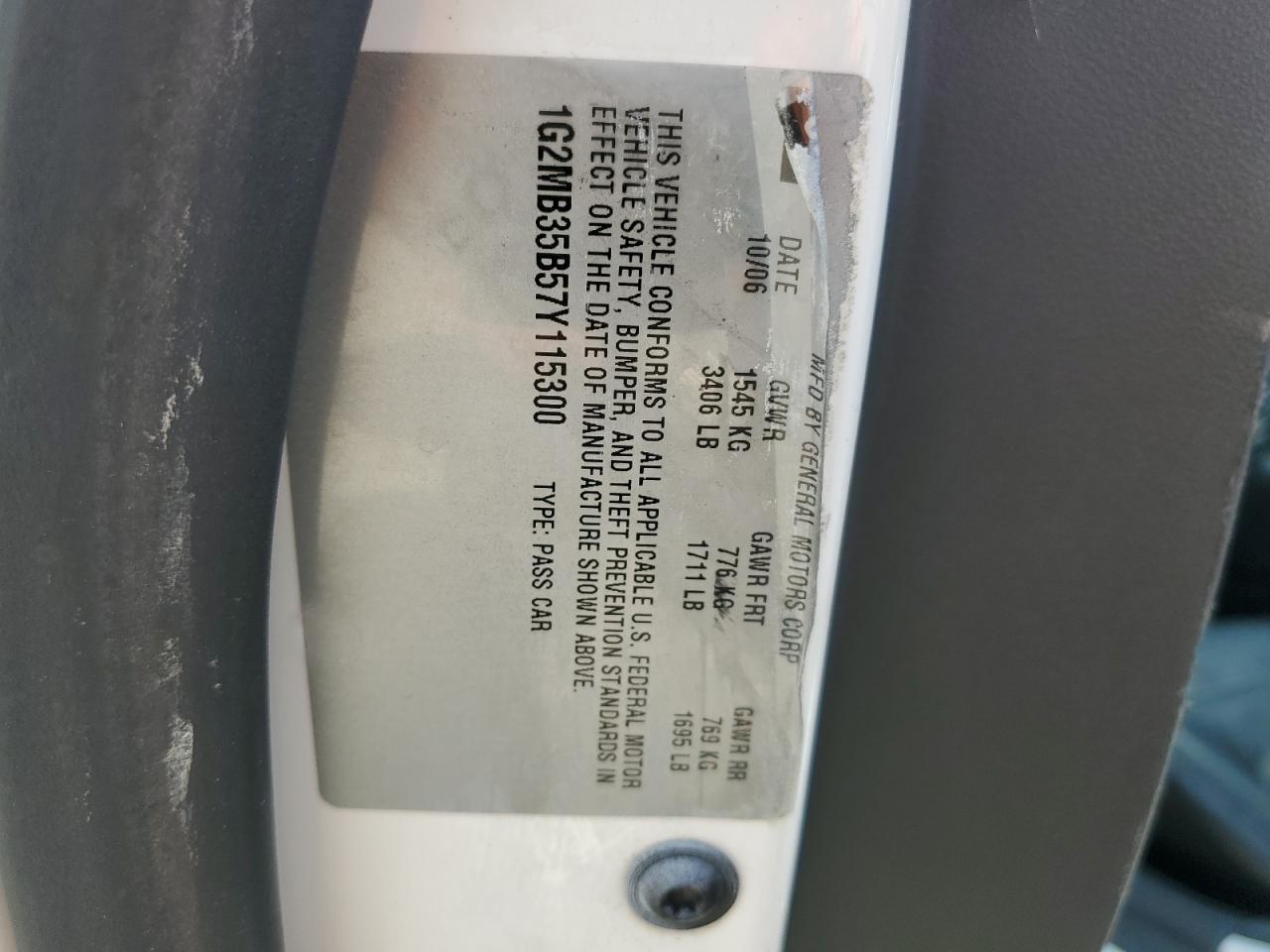 2007 Pontiac Solstice VIN: 1G2MB35B57Y115300 Lot: 81091115