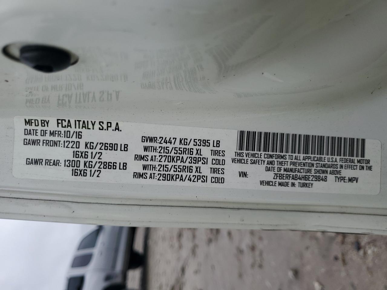 2017 Ram Promaster City VIN: ZFBERFAB4H6E29848 Lot: 84219005