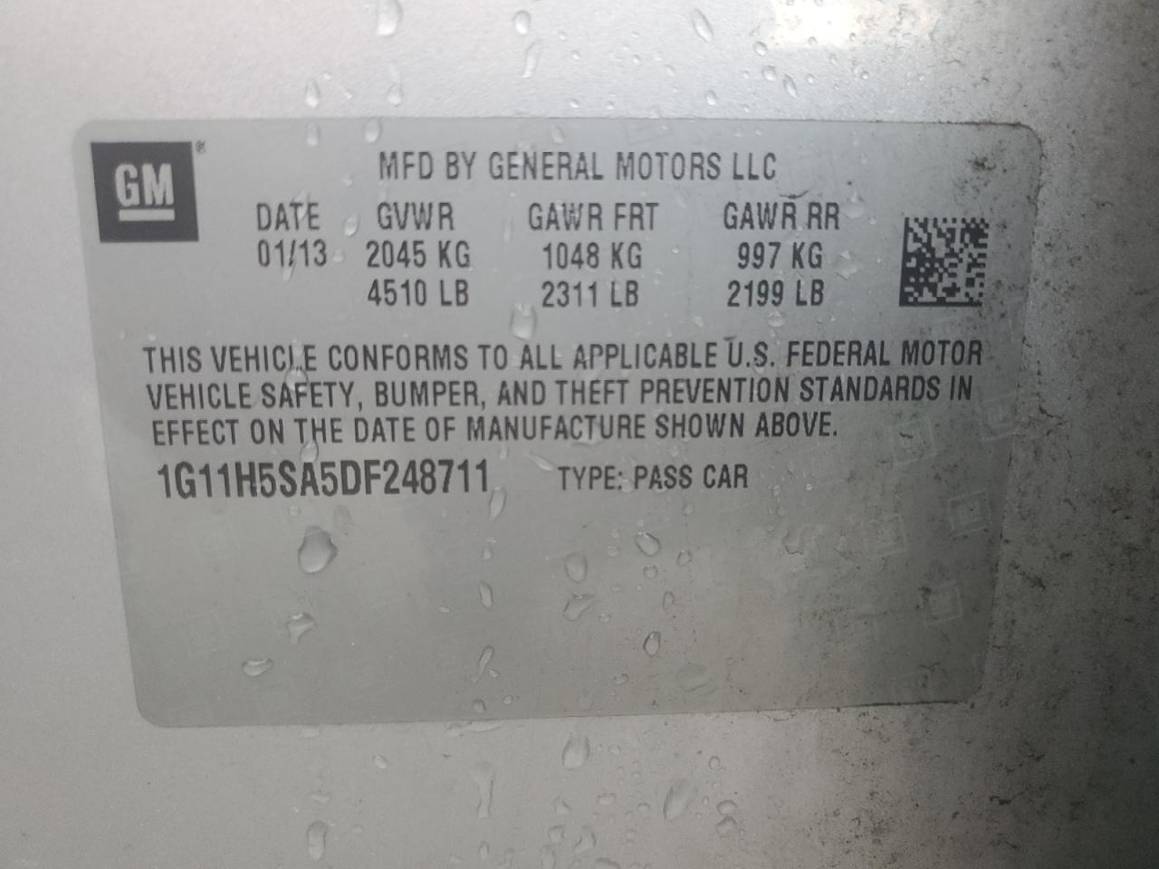 2013 Chevrolet Malibu Ltz VIN: 1G11H5SA5DF248711 Lot: 81617605