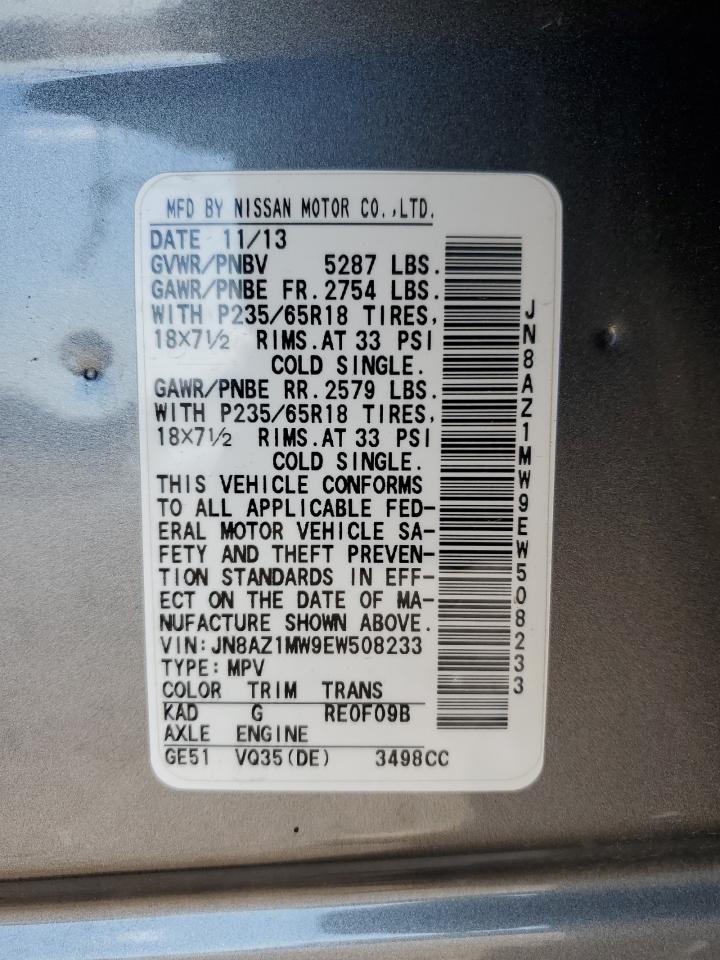 2014 Nissan Murano S VIN: JN8AZ1MW9EW508233 Lot: 81816515