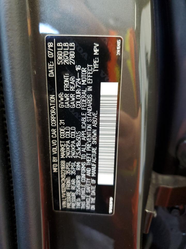 2019 Volvo Xc60 T5 VIN: LYV102RK2KB231668 Lot: 84587985