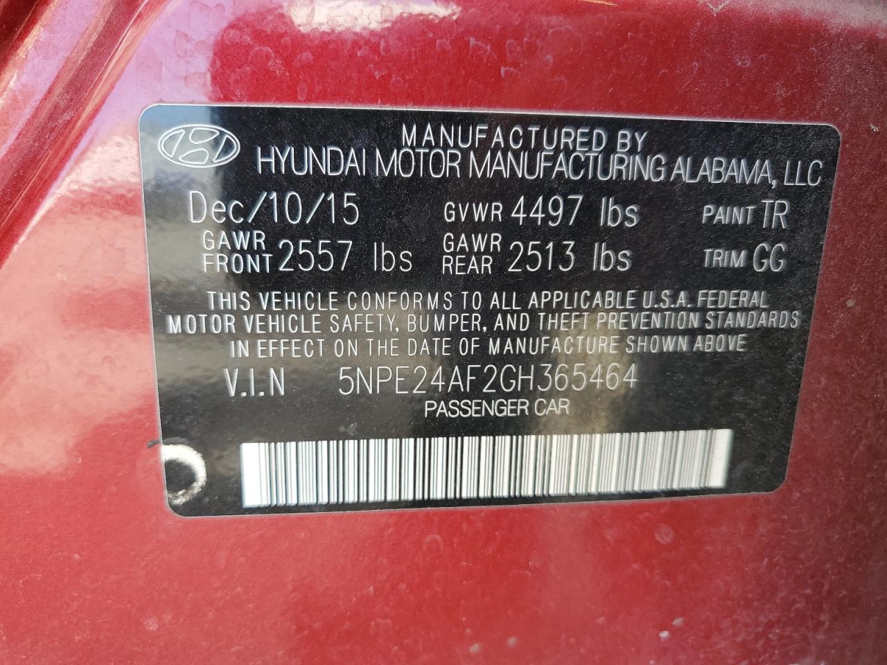 2016 Hyundai Sonata Se VIN: 5NPE24AF2GH365464 Lot: 81822055