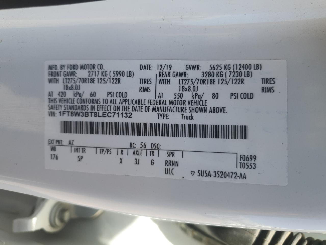 2020 Ford F350 Super Duty VIN: 1FT8W3BT8LEC71132 Lot: 81153175