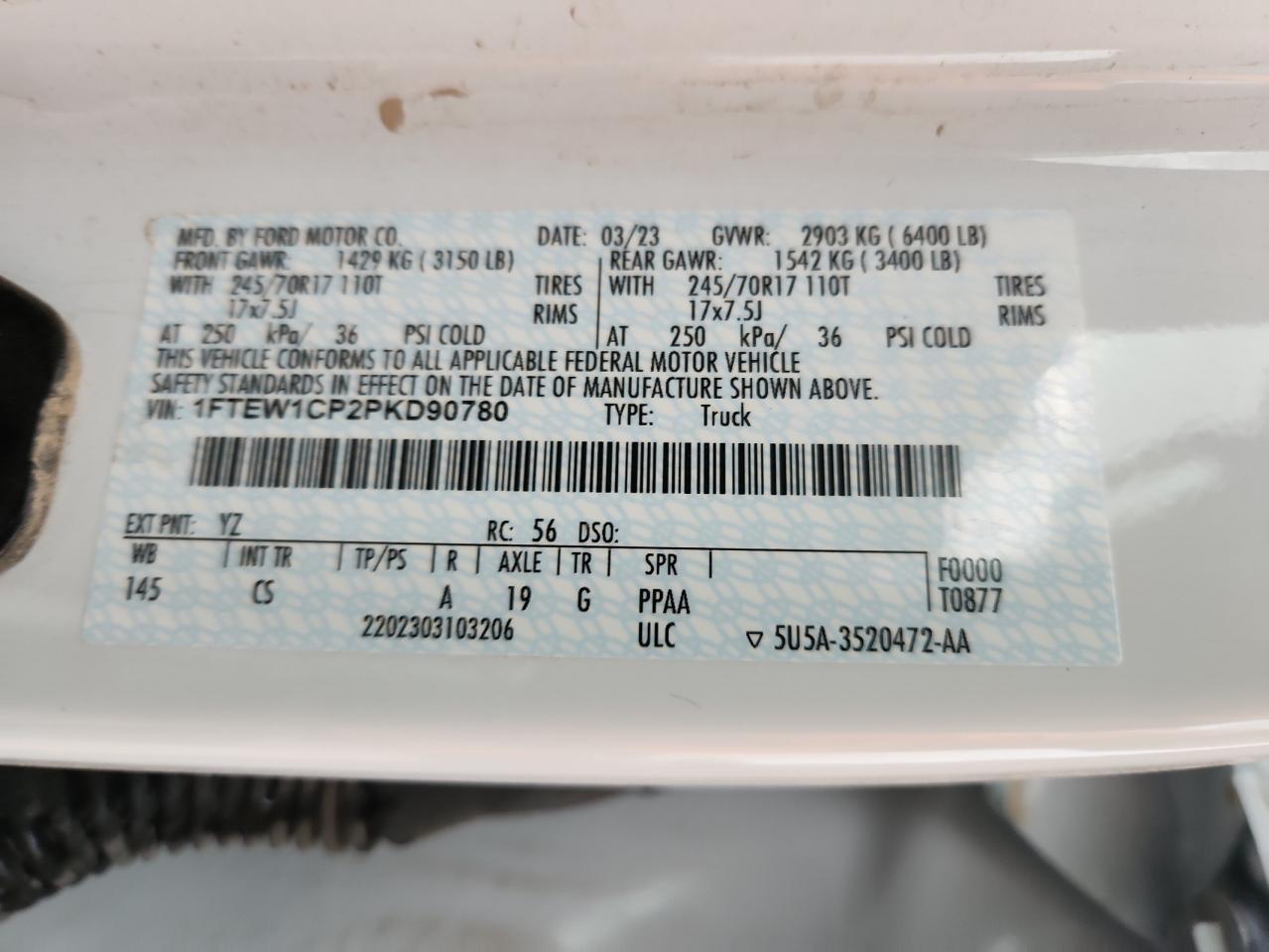 2023 Ford F150 Supercrew VIN: 1FTEW1CP2PKD90780 Lot: 71865455