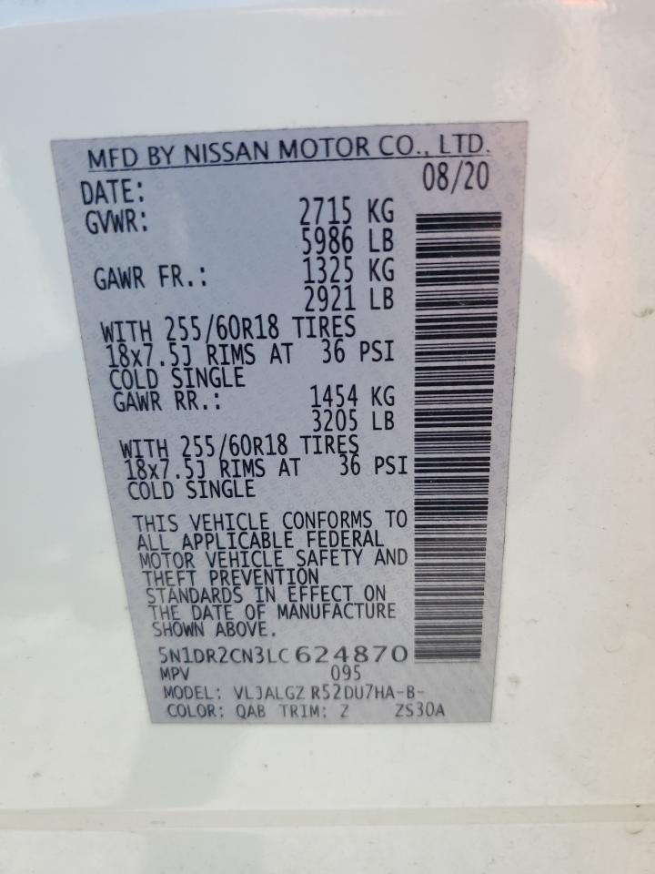 2020 Nissan Pathfinder Sl VIN: 5N1DR2CN3LC624870 Lot: 71929905