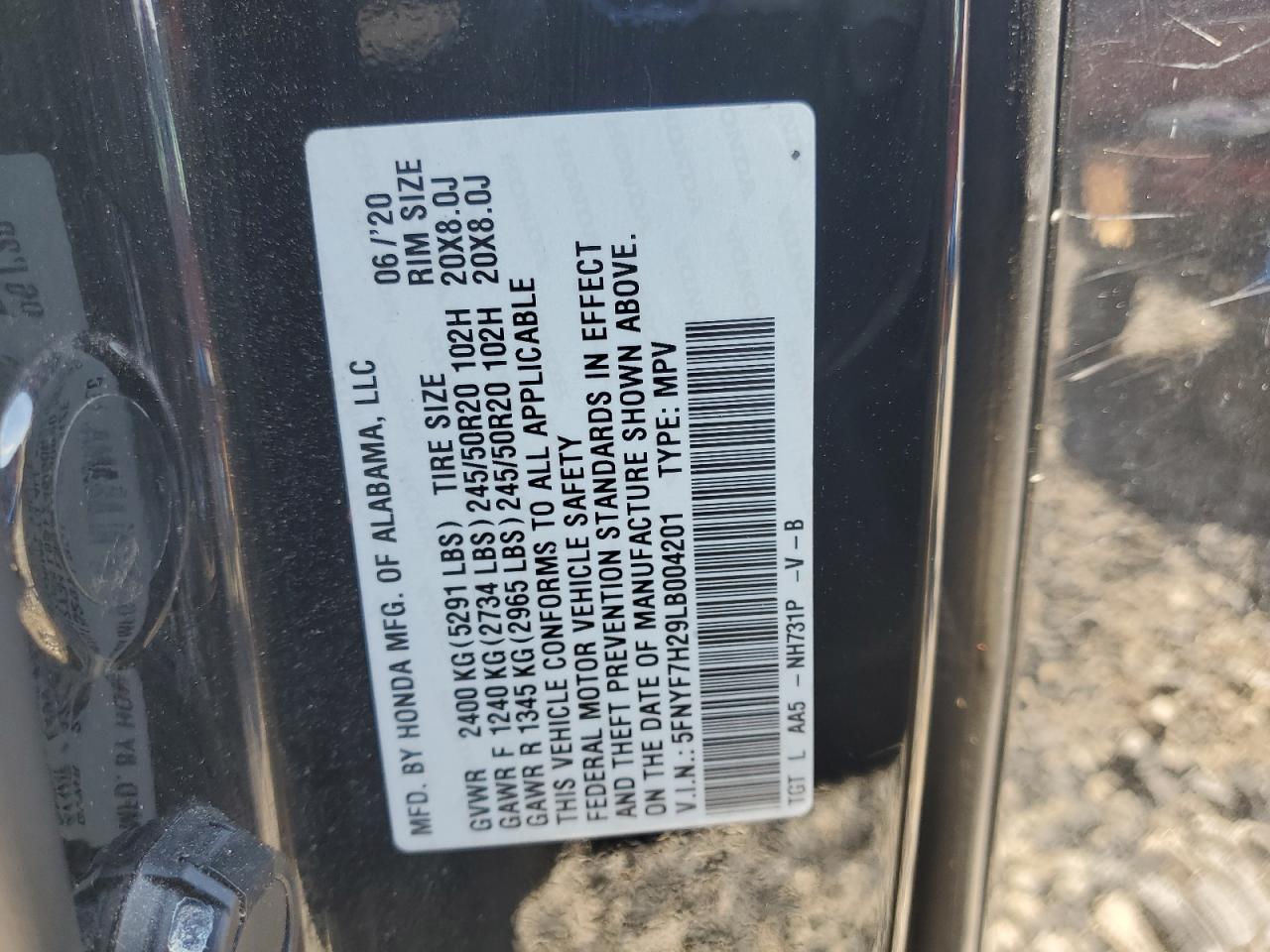 2020 Honda Passport Sport VIN: 5FNYF7H29LB004201 Lot: 81818445