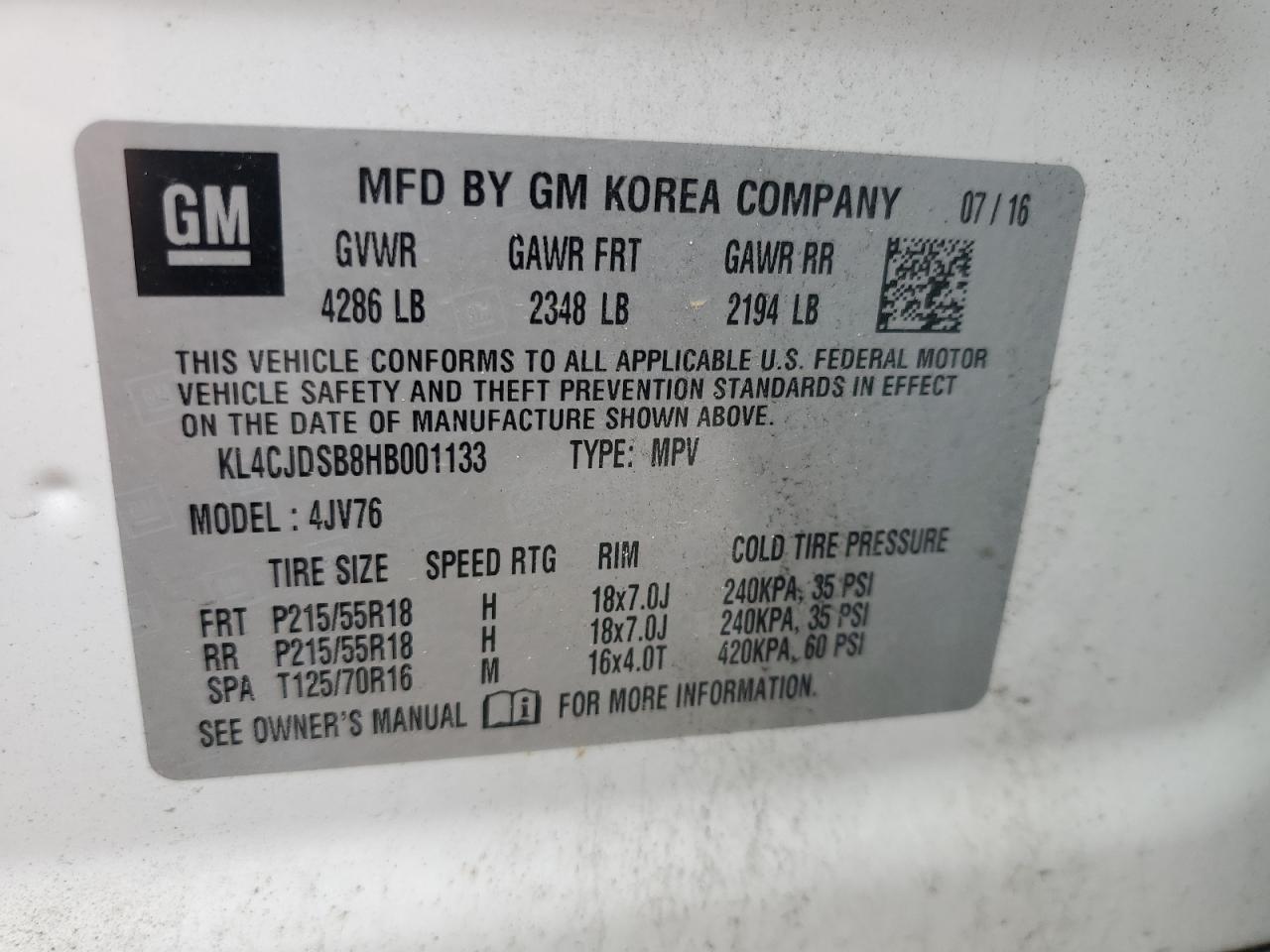 2017 Buick Encore Premium VIN: KL4CJDSB8HB001133 Lot: 84171695