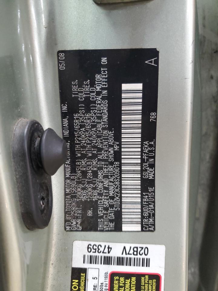 2008 Toyota Sienna Ce VIN: 5TDZK23C58S209018 Lot: 80455285