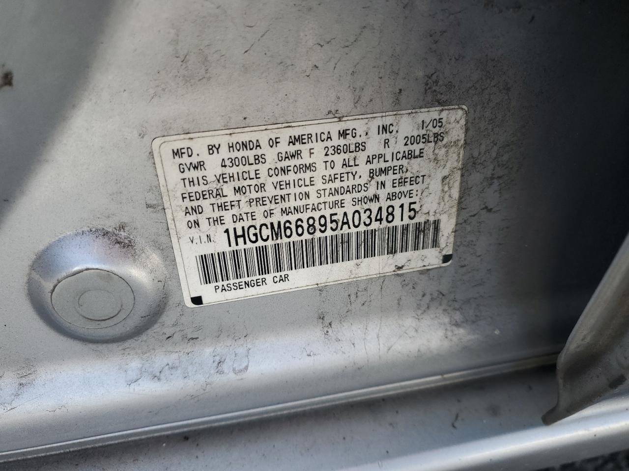 2005 Honda Accord Ex VIN: 1HGCM66895A034815 Lot: 80213245