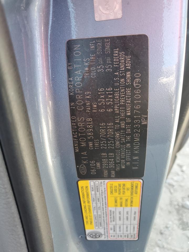 2007 Kia Sedona Ex VIN: KNDMB233176106090 Lot: 80354015