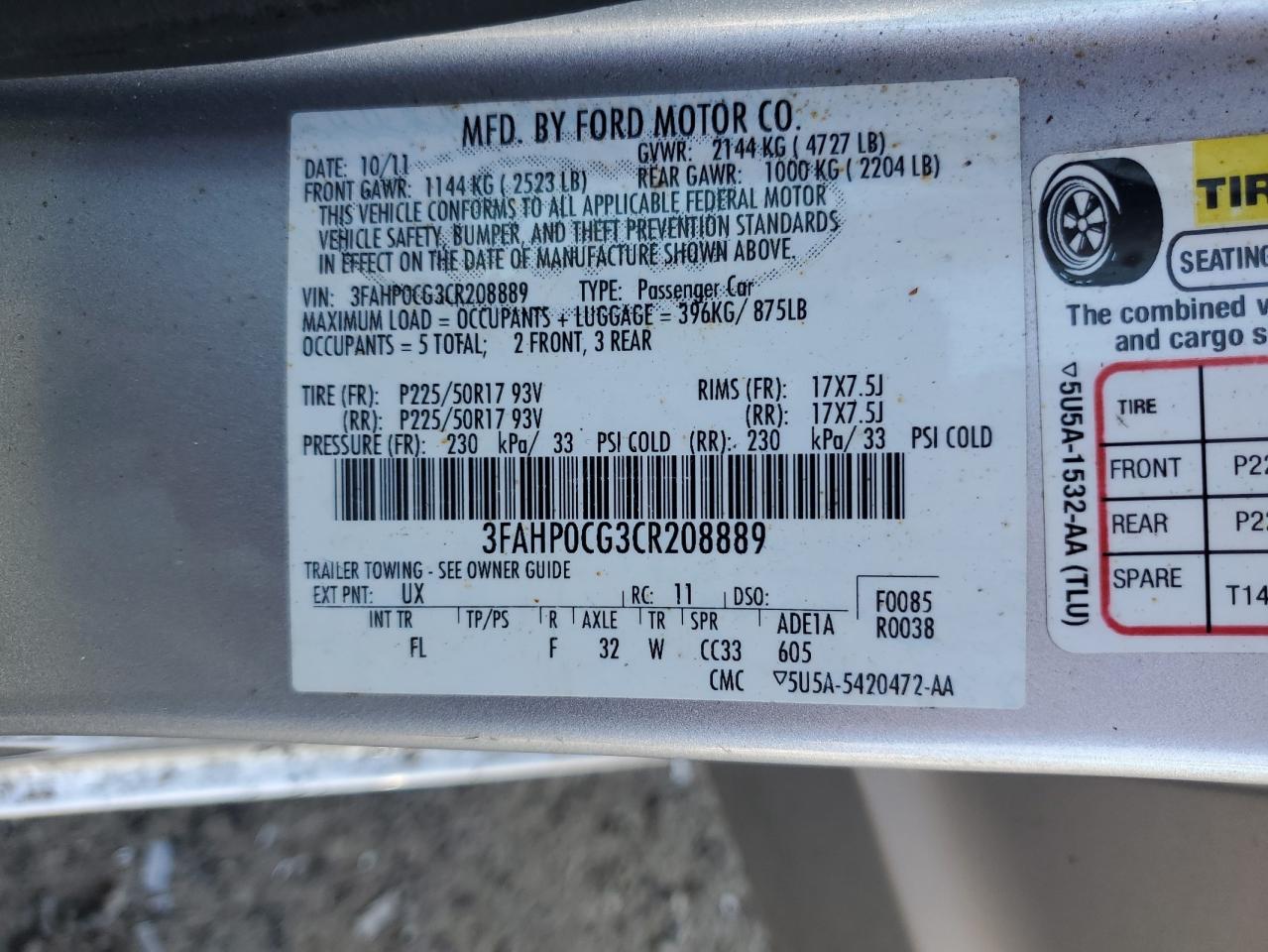 2012 Ford Fusion Sel VIN: 3FAHP0CG3CR208889 Lot: 80559375