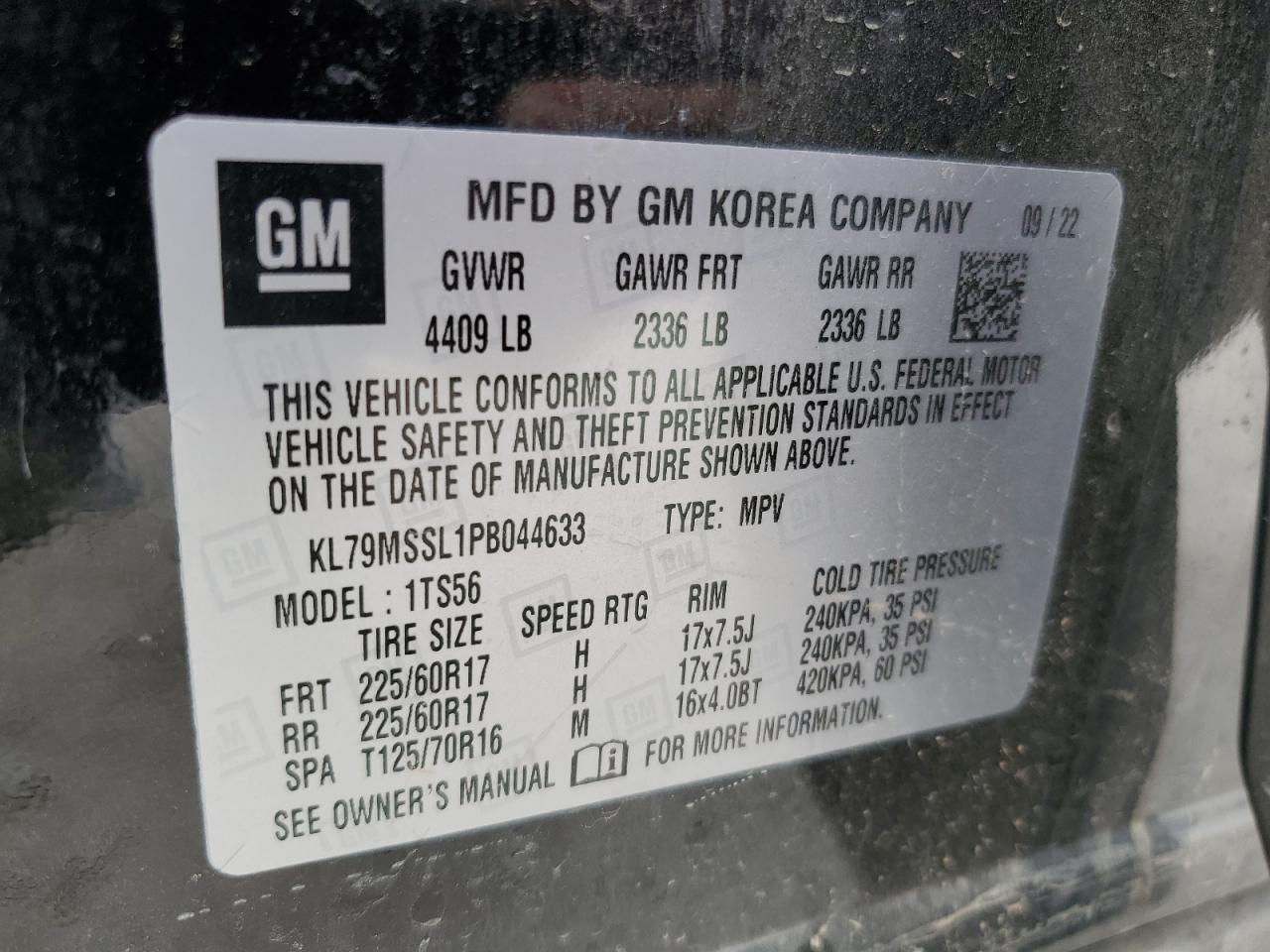 2023 Chevrolet Trailblazer Activ VIN: KL79MSSL1PB044633 Lot: 71657415