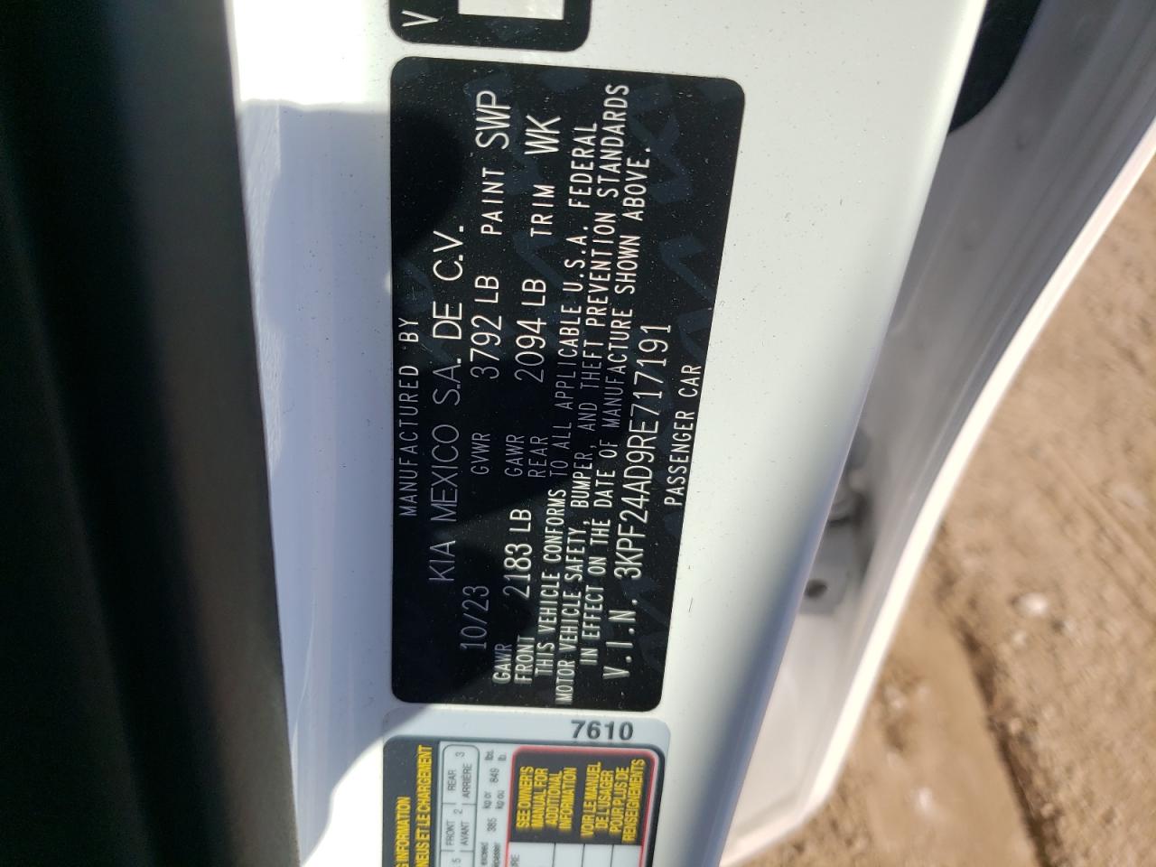 2024 Kia Forte Lx VIN: 3KPF24AD9RE717191 Lot: 80811245