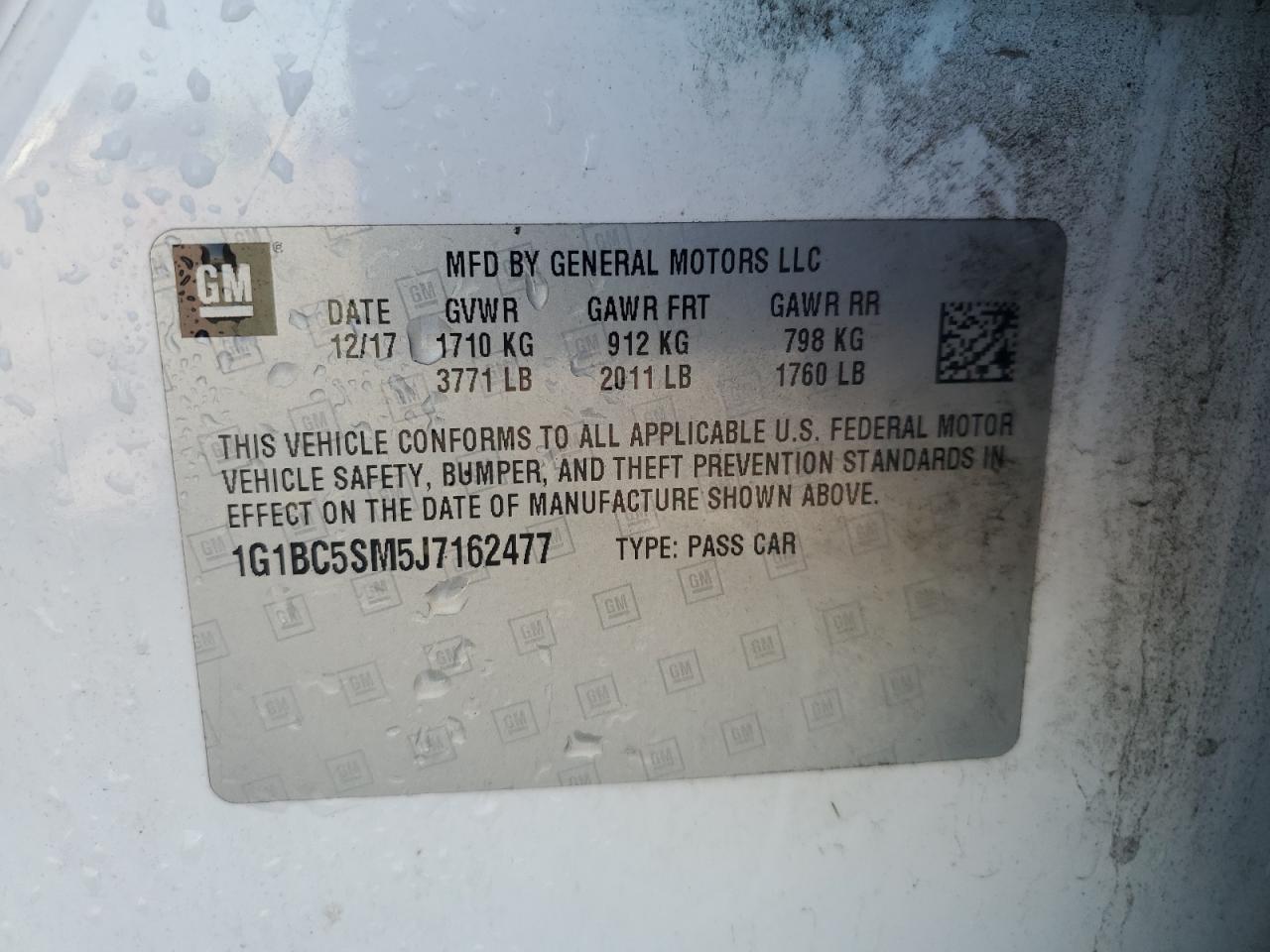 2018 Chevrolet Cruze Ls VIN: 1G1BC5SM5J7162477 Lot: 84434695