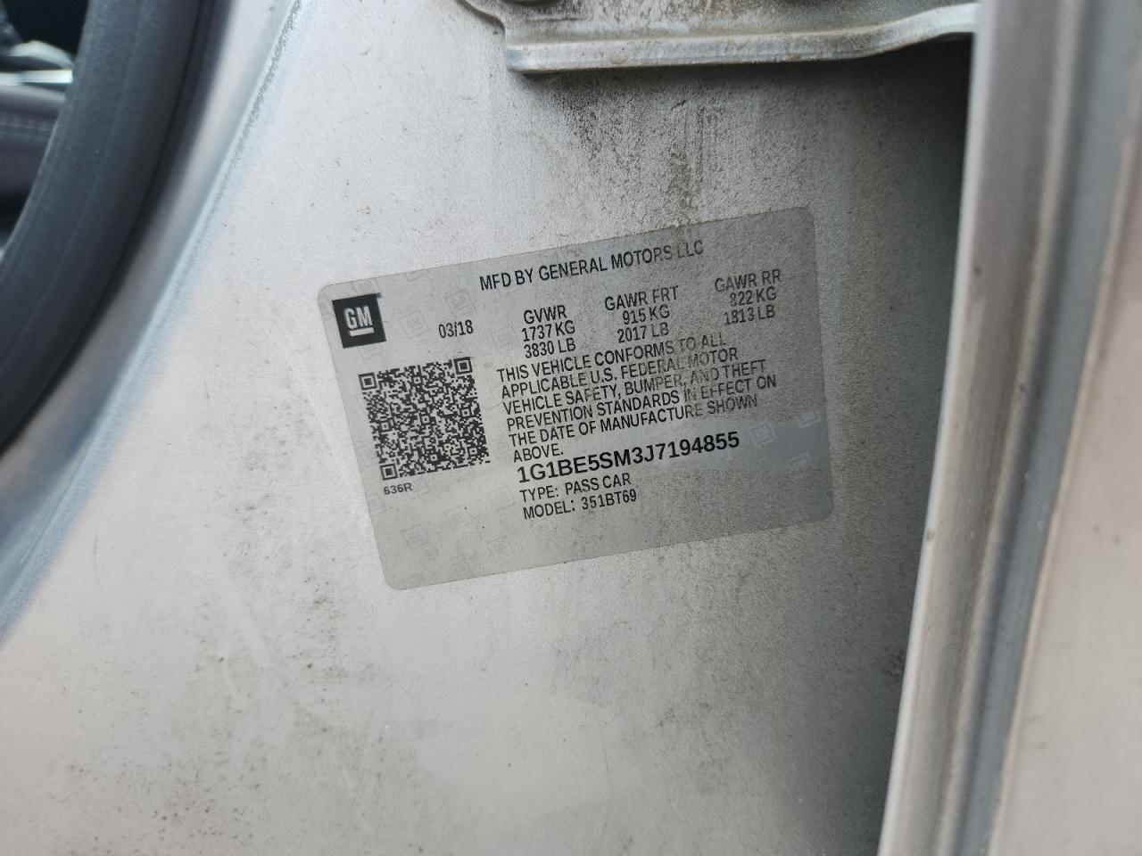 2018 Chevrolet Cruze Lt VIN: 1G1BE5SM3J7194855 Lot: 82055245