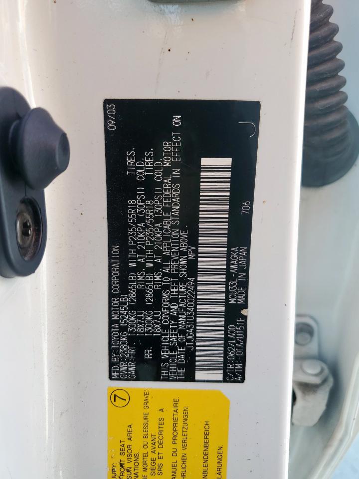 2004 Lexus Rx 330 VIN: JTJGA31U340022494 Lot: 71435625