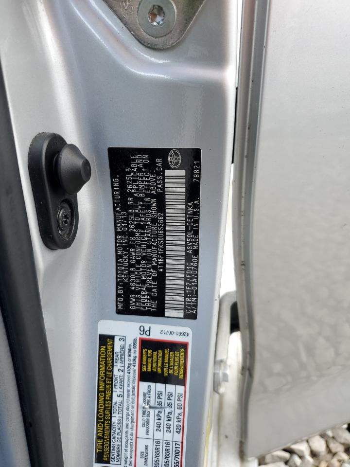 2013 Toyota Camry L VIN: 4T1BF1FK5DU652662 Lot: 84626905