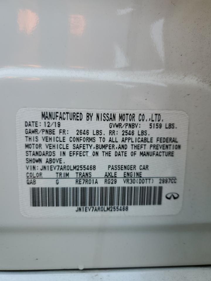 2020 Infiniti Q50 Pure VIN: JN1EV7AR0LM255468 Lot: 80073065