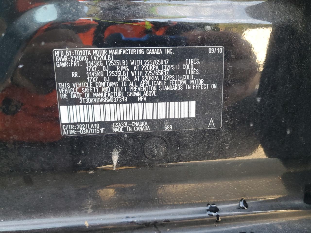 2011 Toyota Rav4 Limited VIN: 2T3DK4DV6BW037318 Lot: 81476355