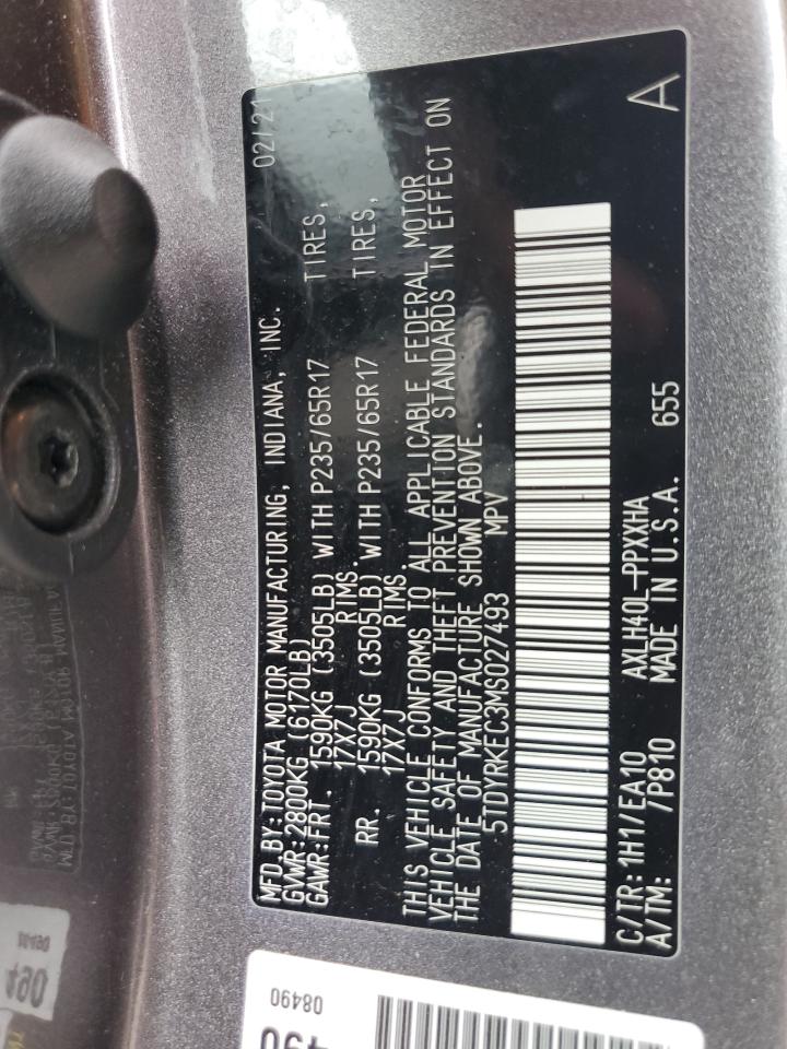 2021 Toyota Sienna Xle VIN: 5TDYRKEC3MS027493 Lot: 83945605