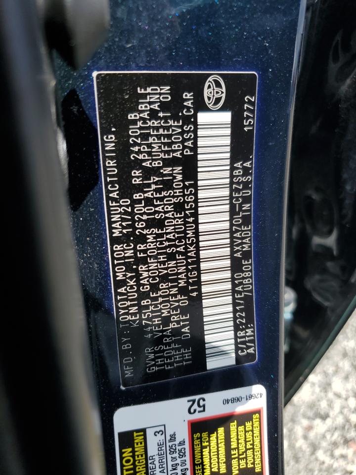 2021 Toyota Camry Se VIN: 4T1G11AK5MU415651 Lot: 80165355