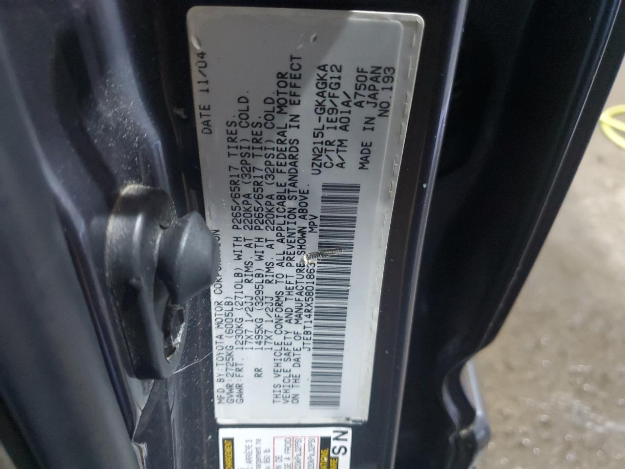 2005 Toyota 4Runner Sr5 VIN: JTEBT14RX58018637 Lot: 71035975