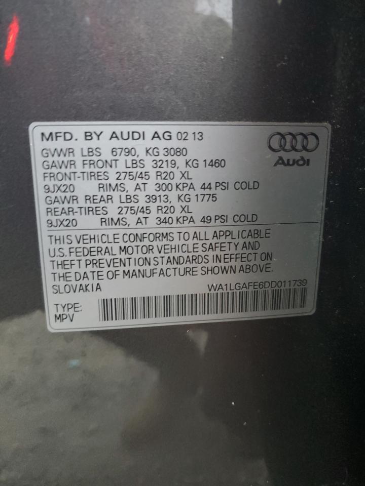 2013 Audi Q7 Premium Plus VIN: WA1LGAFE6DD011739 Lot: 82138615