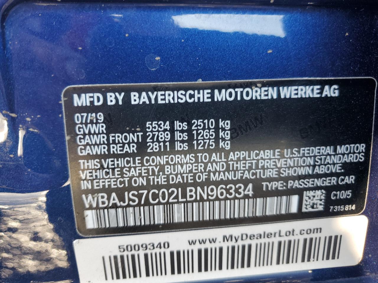 2020 BMW M550Xi VIN: WBAJS7C02LBN96334 Lot: 71256445