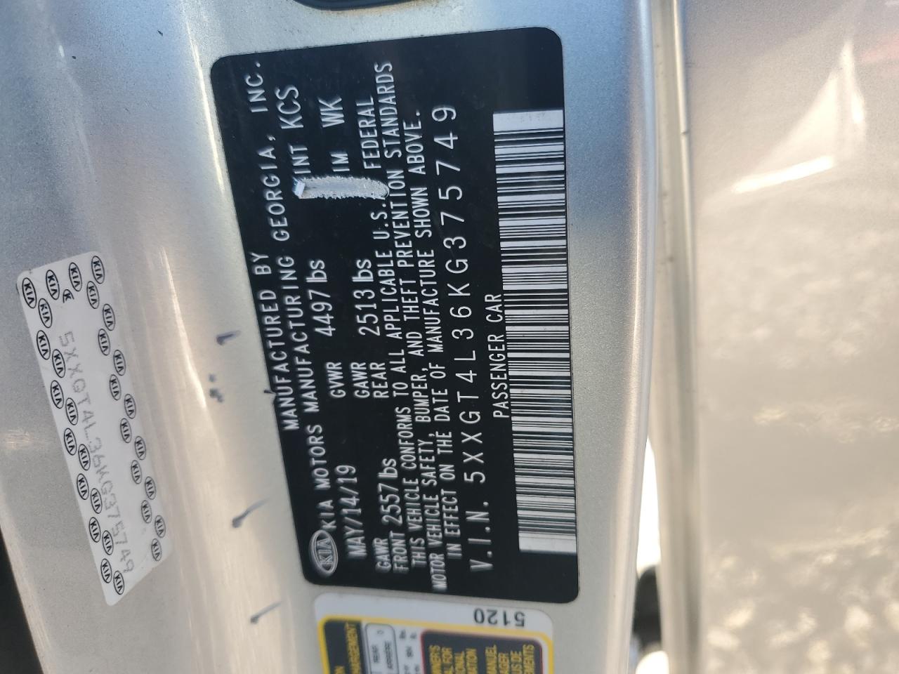 2019 Kia Optima Lx VIN: 5XXGT4L36KG375749 Lot: 71286445