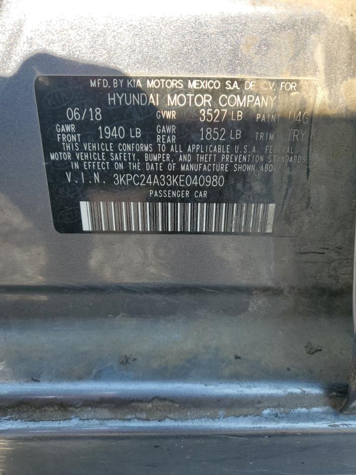 2019 Hyundai Accent Se VIN: 3KPC24A33KE040980 Lot: 81293695