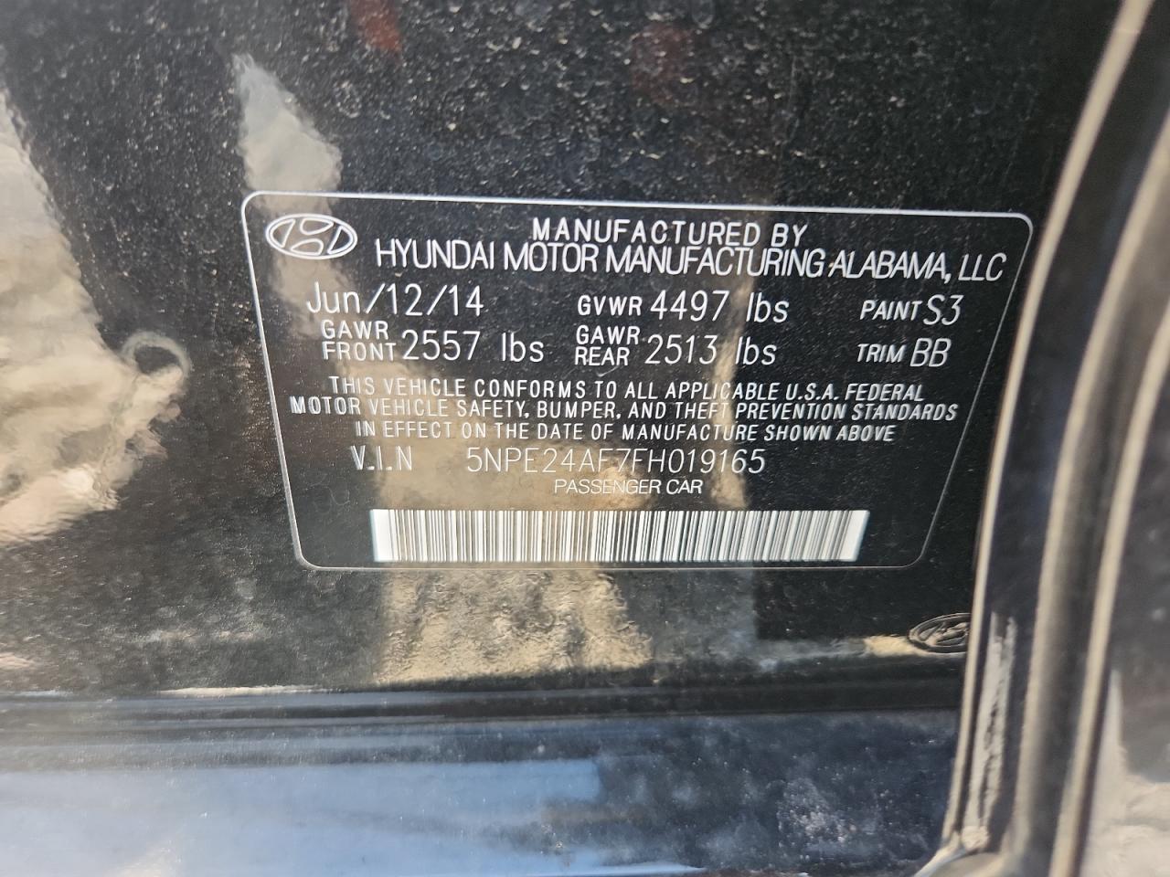 2015 Hyundai Sonata Se VIN: 5NPE24AF7FH019165 Lot: 80711585