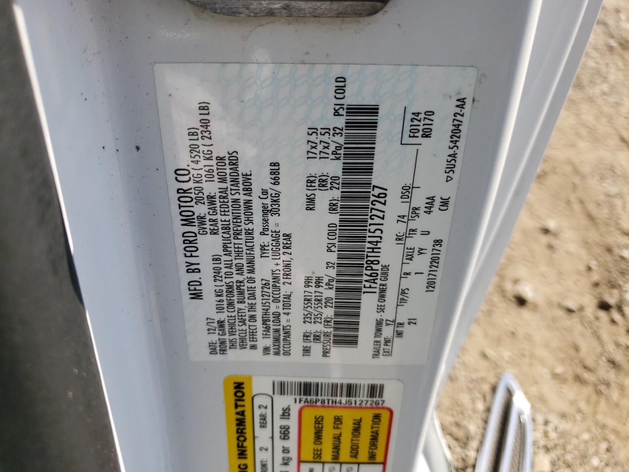 2018 Ford Mustang VIN: 1FA6P8TH4J5127267 Lot: 80652055