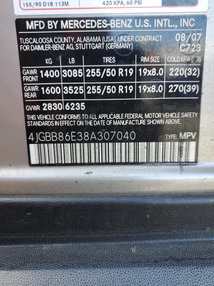 2008 Mercedes-Benz Ml 350 VIN: 4JGBB86E38A307040 Lot: 71859575