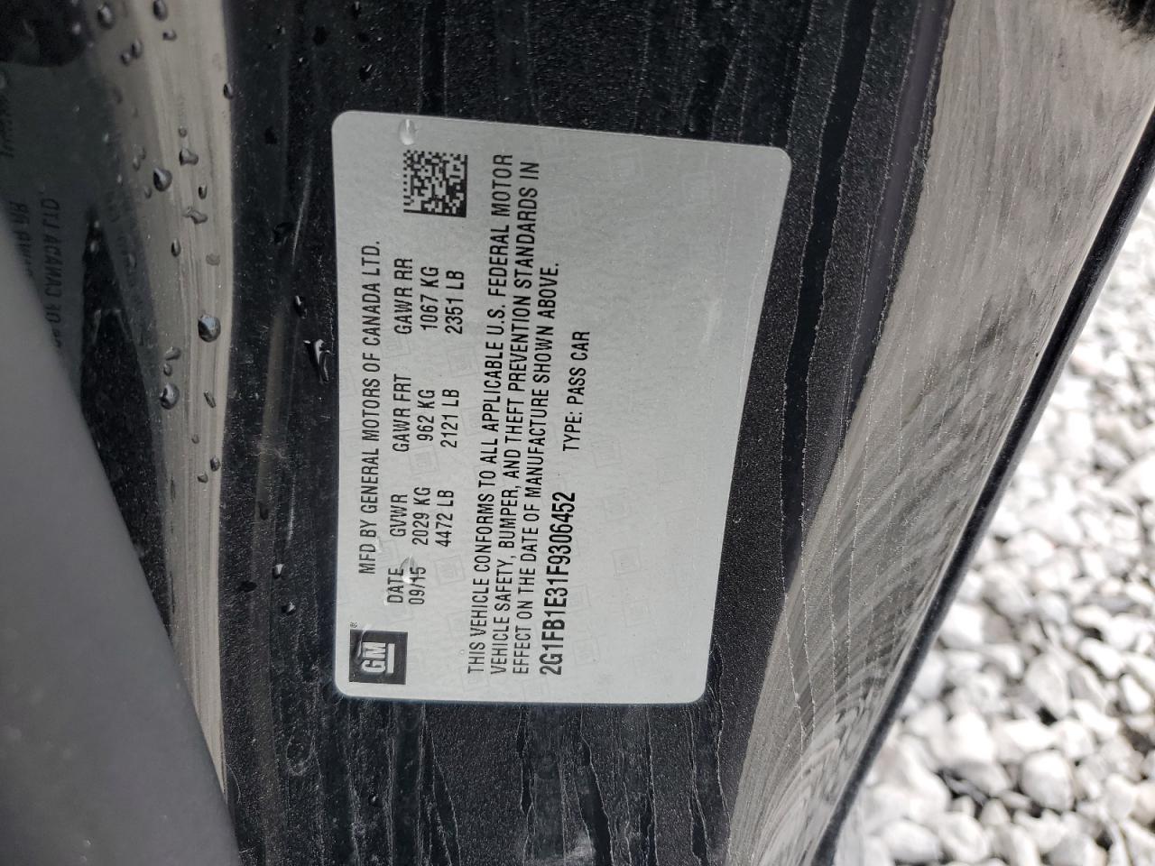 2015 Chevrolet Camaro Ls VIN: 2G1FB1E31F9306452 Lot: 81111895