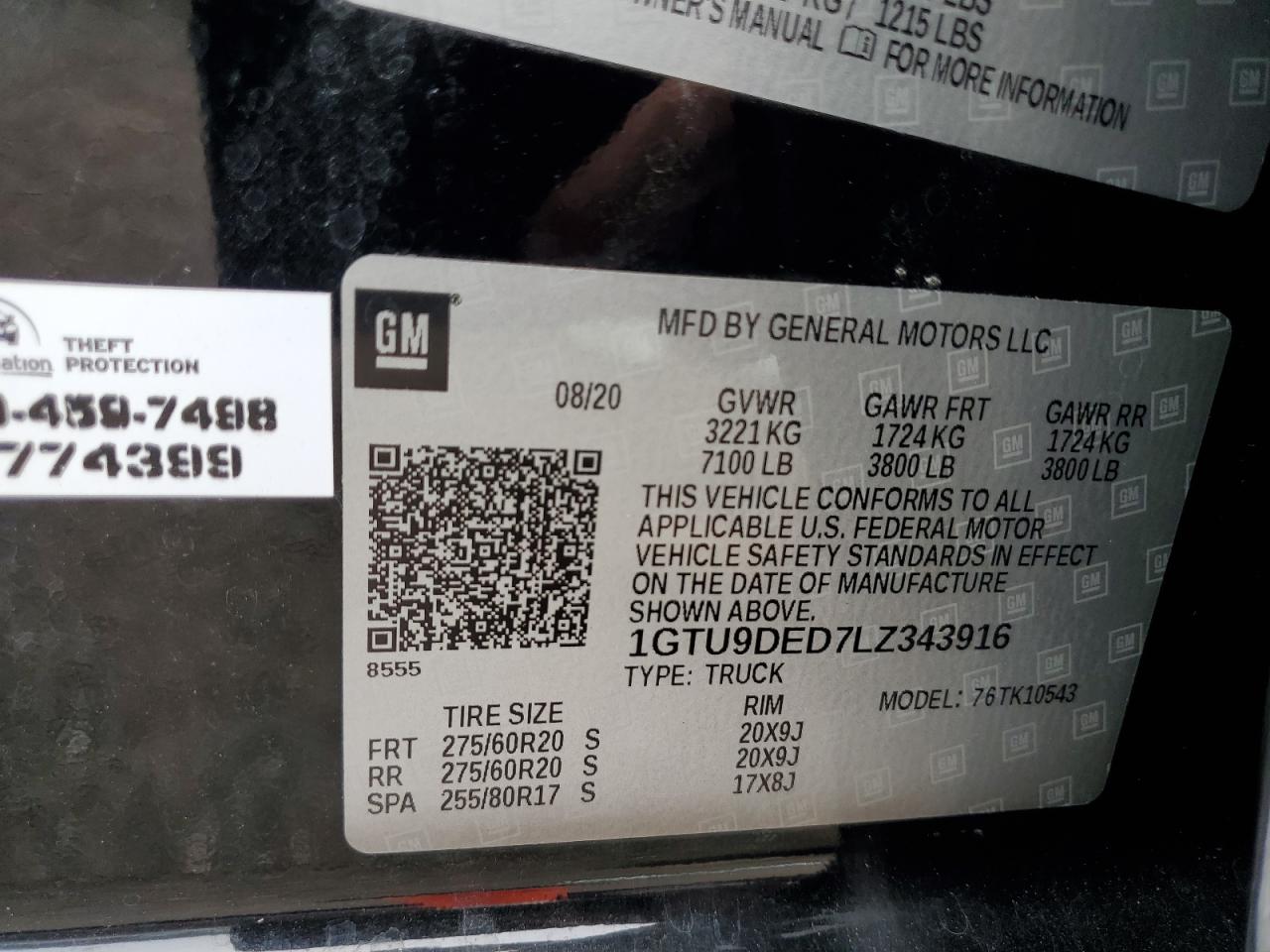 2020 GMC Sierra K1500 Slt VIN: 1GTU9DED7LZ343916 Lot: 84538065