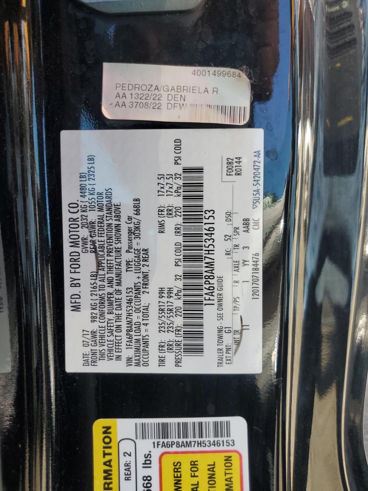 2017 Ford Mustang VIN: 1FA6P8AM7H5346153 Lot: 71863245