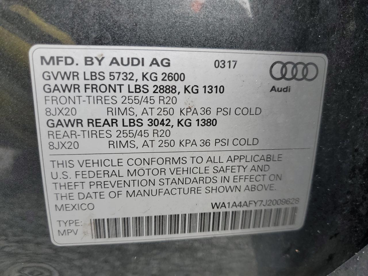 2018 Audi Sq5 Premium Plus VIN: WA1A4AFY7J2009628 Lot: 71949005