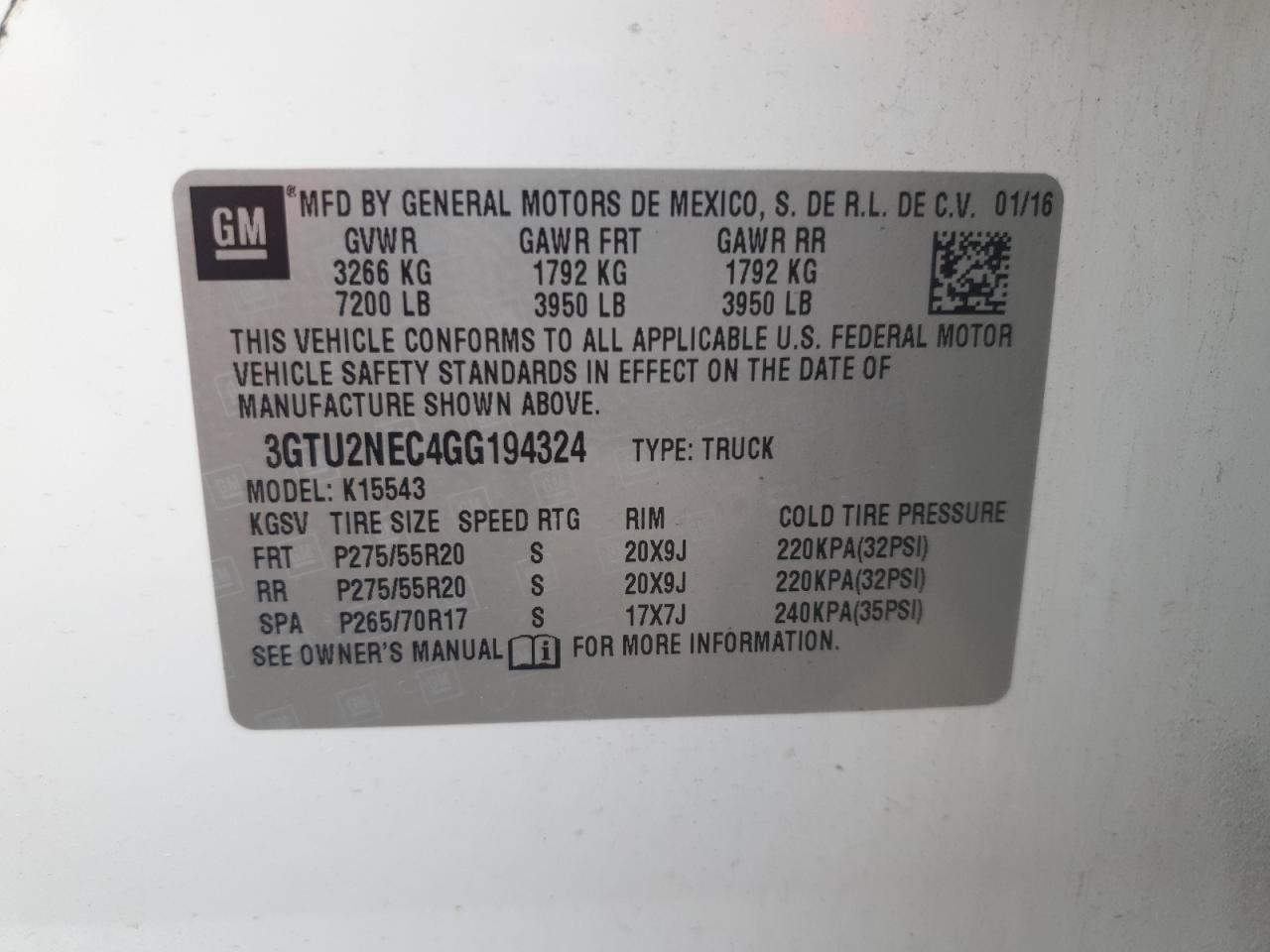 2016 GMC Sierra K1500 Slt VIN: 3GTU2NEC4GG194324 Lot: 81399545