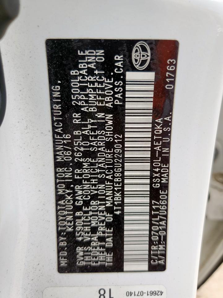 2016 Toyota Avalon Xle VIN: 4T1BK1EB8GU229012 Lot: 83776035