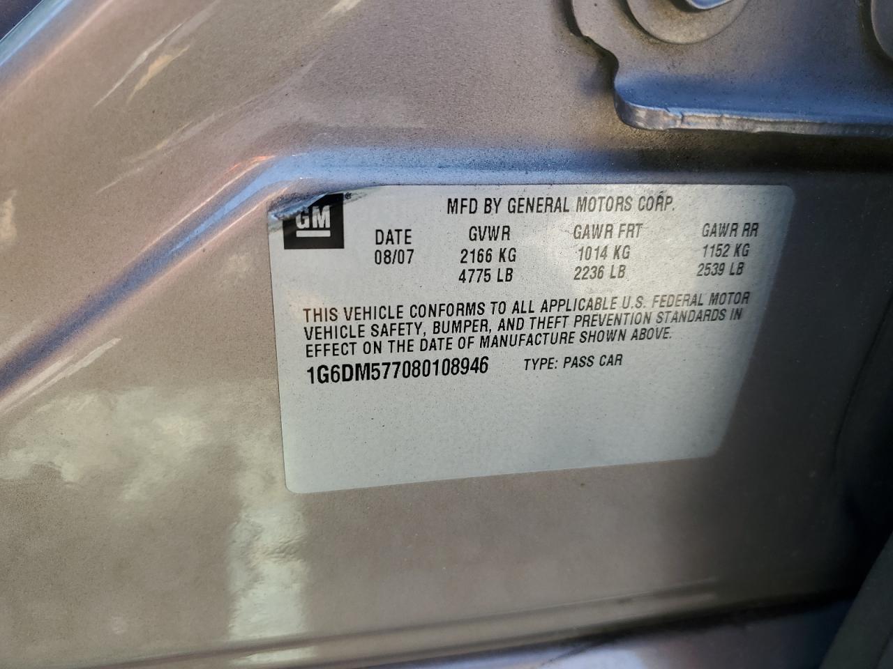 2008 Cadillac Cts VIN: 1G6DM577080108946 Lot: 71162755