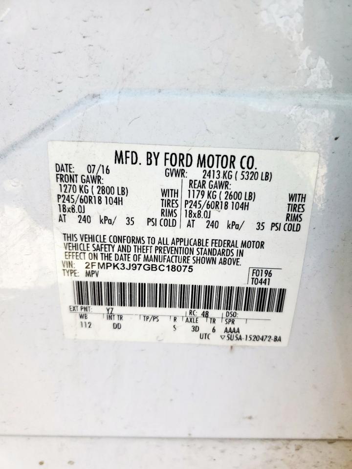 2016 Ford Edge Sel VIN: 2FMPK3J97GBC18075 Lot: 81130325