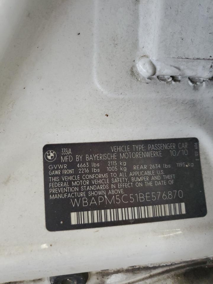 2011 BMW 335 I VIN: WBAPM5C51BE576870 Lot: 81594775