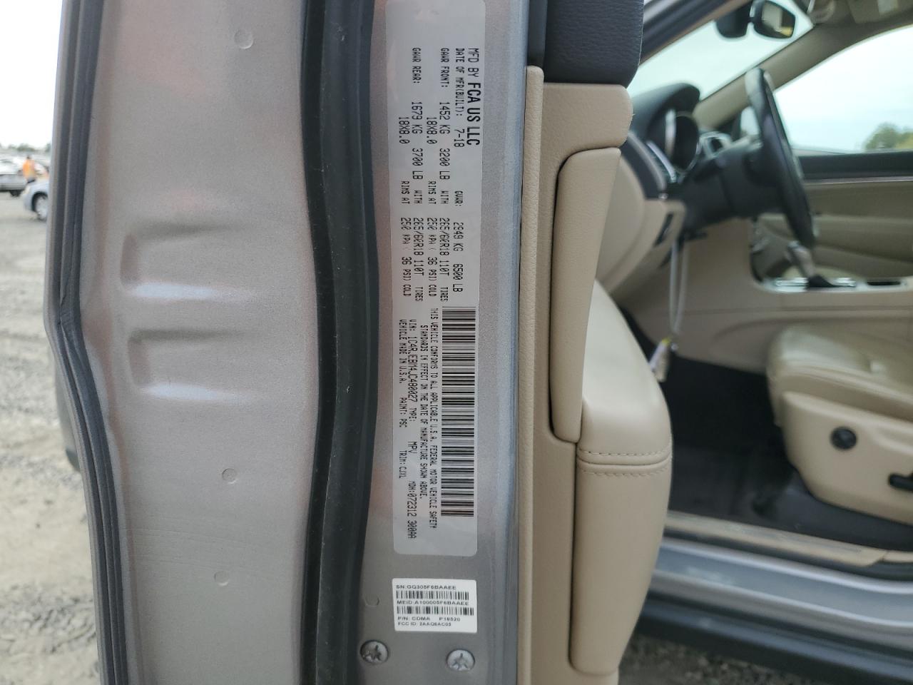 2018 Jeep Grand Cherokee Limited VIN: 1C4RJEBM4JC480027 Lot: 81428055