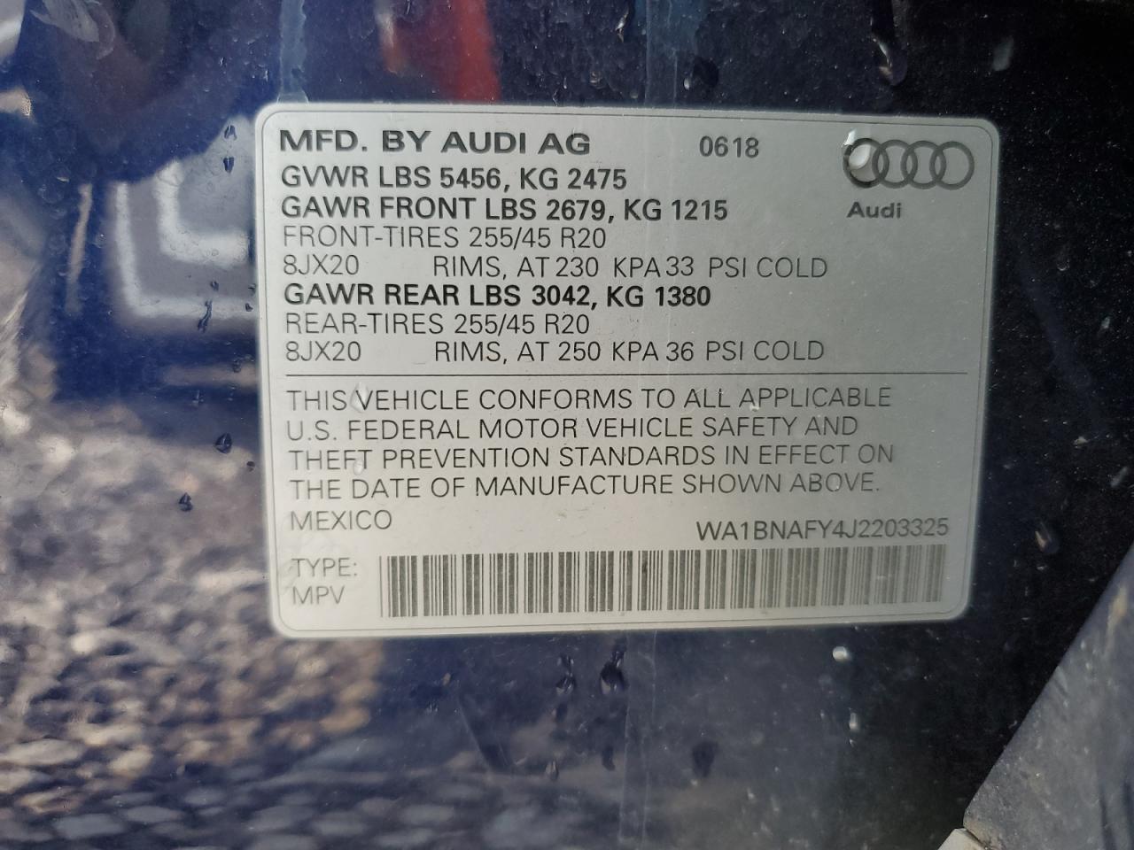 2018 Audi Q5 Premium Plus VIN: WA1BNAFY4J2203325 Lot: 81108345