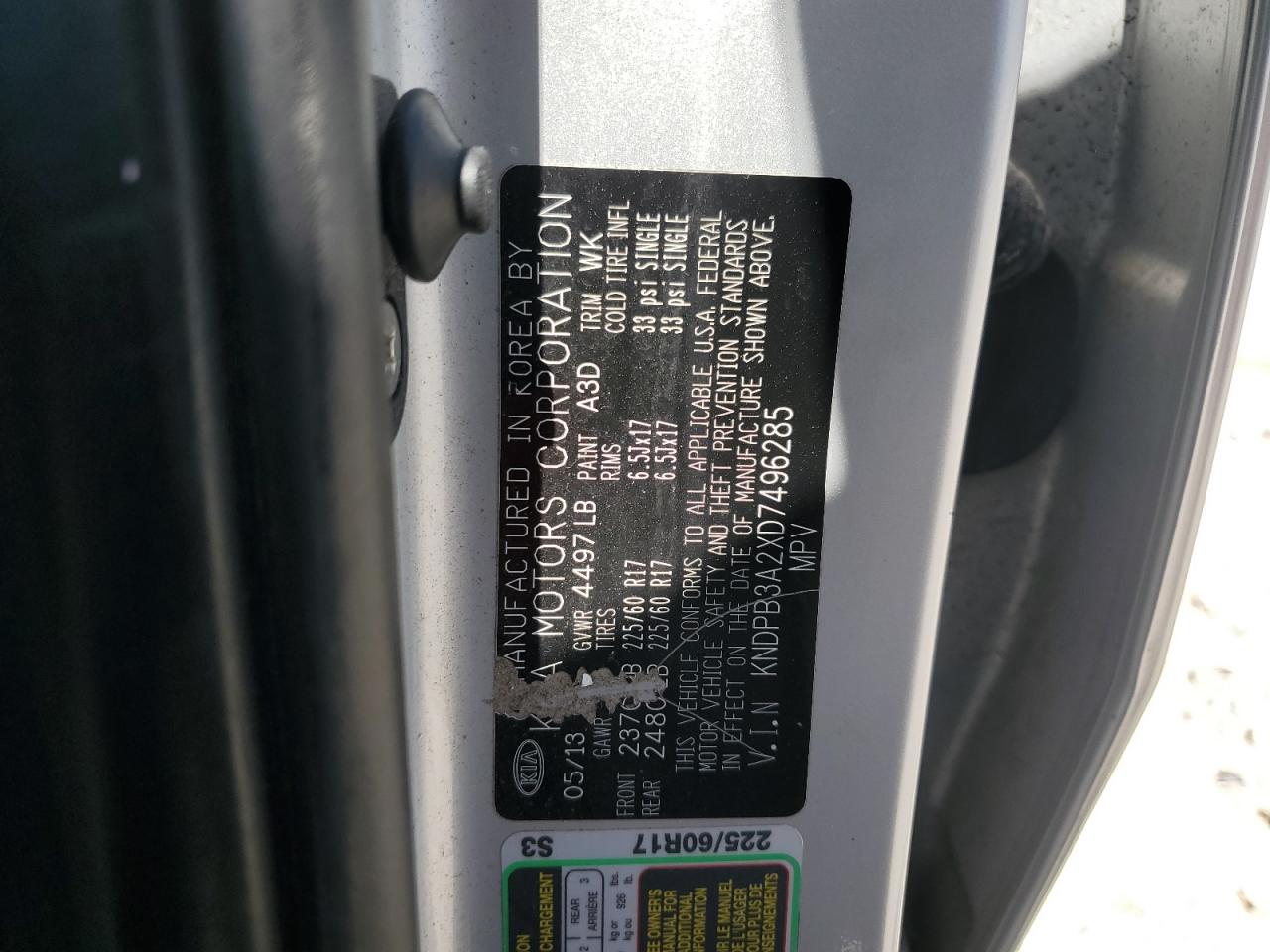 2013 Kia Sportage Base VIN: KNDPB3A2XD7496285 Lot: 71659825