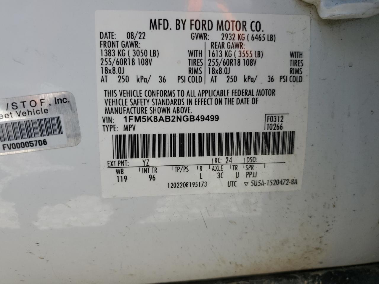 2022 Ford Explorer Police Interceptor VIN: 1FM5K8AB2NGB49499 Lot: 80809835