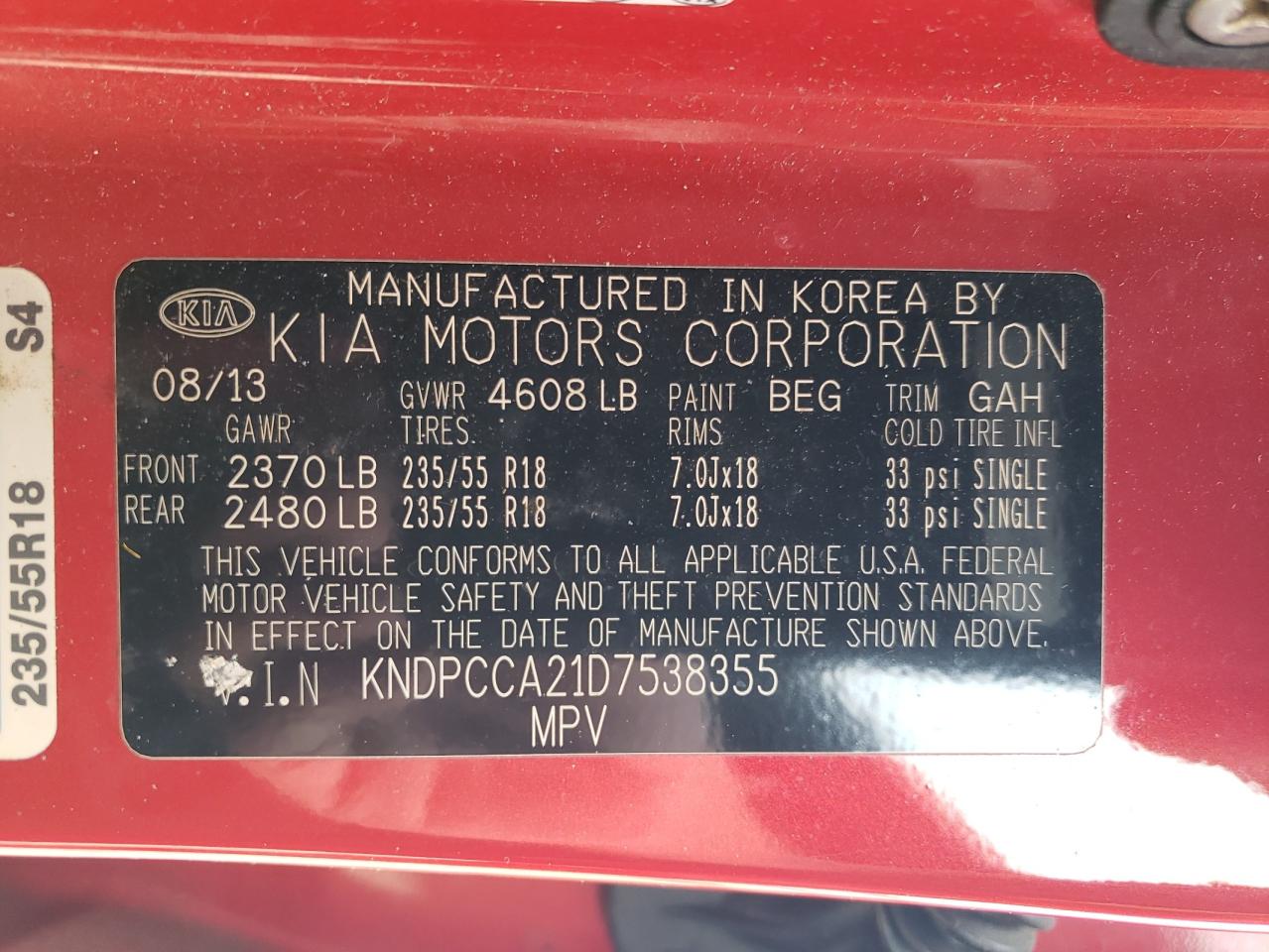 2013 Kia Sportage Ex VIN: KNDPCCA21D7538355 Lot: 80875175